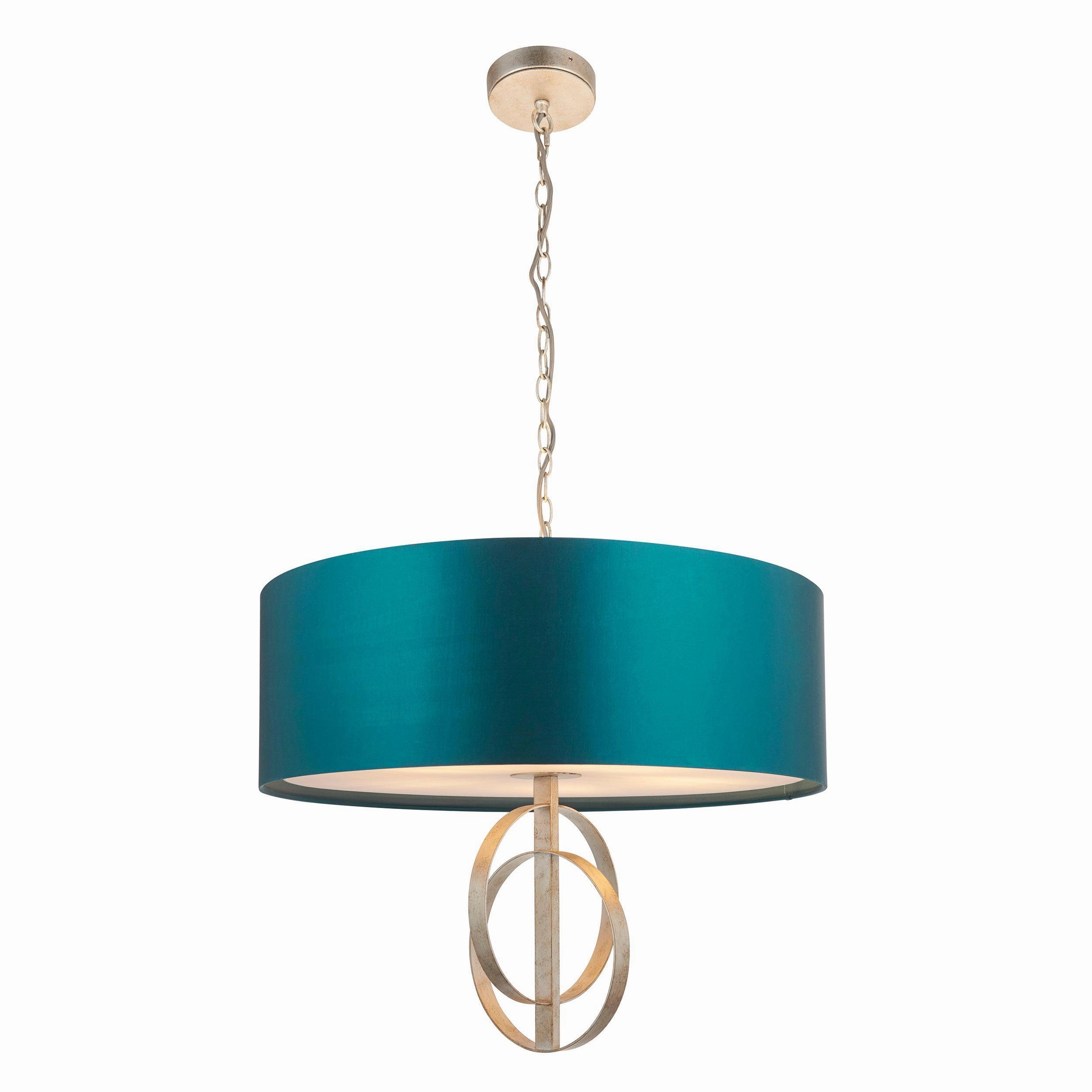 Norfolk Extra Large 5 Light Silver Leaf Pendant - Teal Shade