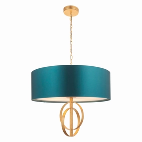 Norfolk XL 5 Light Gold Leaf Pendant - Teal Shade modern ceiling lamp