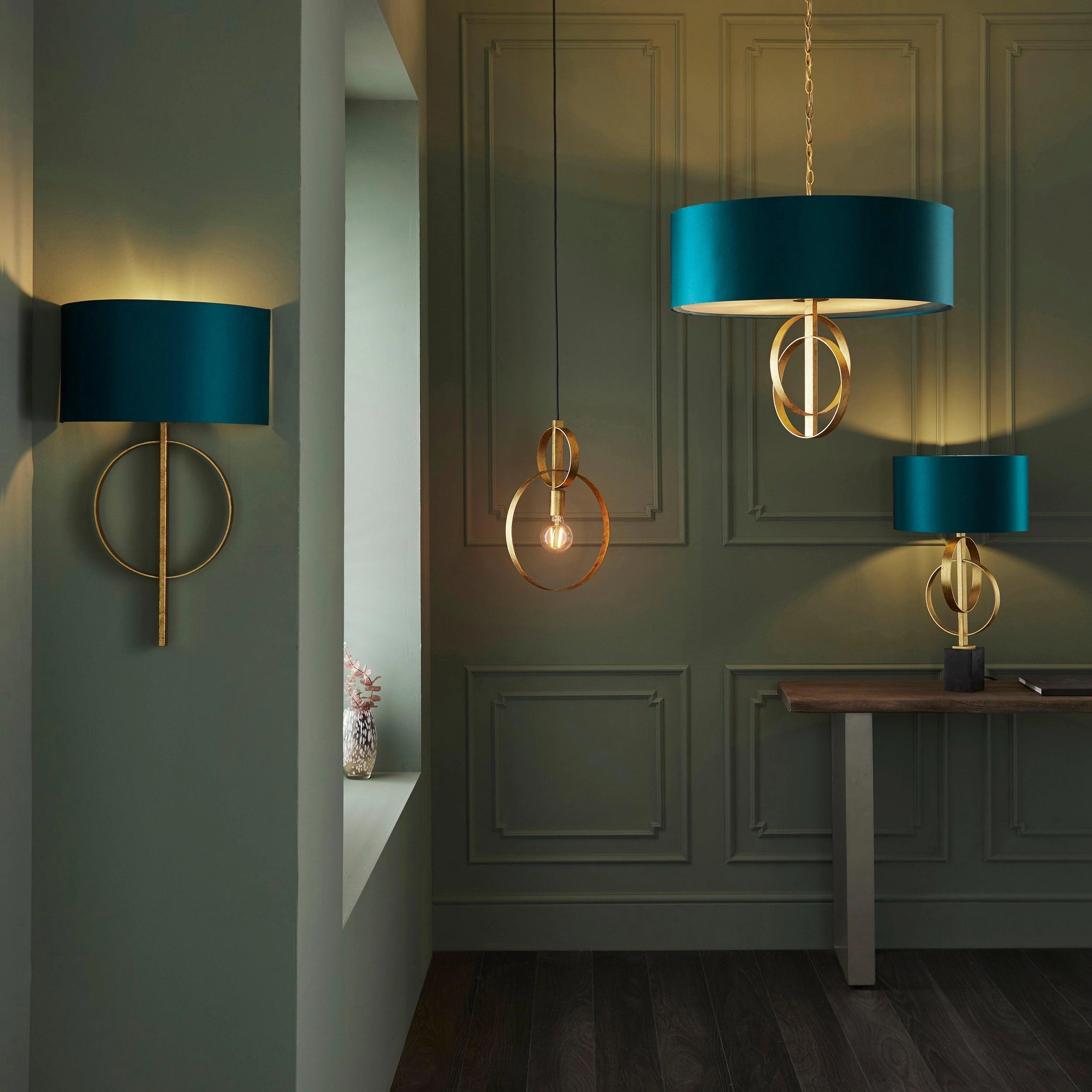 Norfolk XL 5 Light Gold Leaf Pendant - Teal Shade