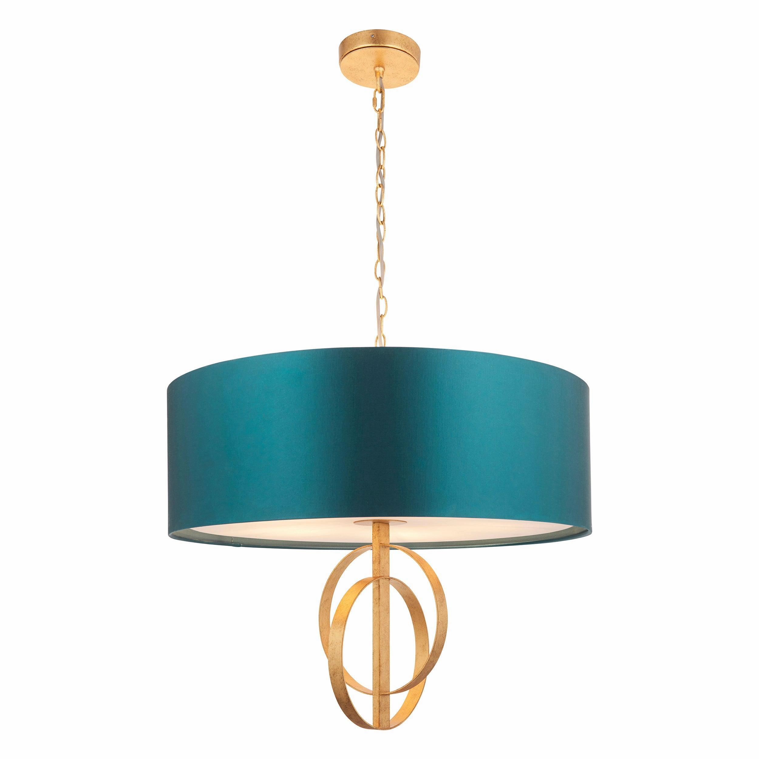 Norfolk XL 5 Light Gold Leaf Pendant - Teal Shade