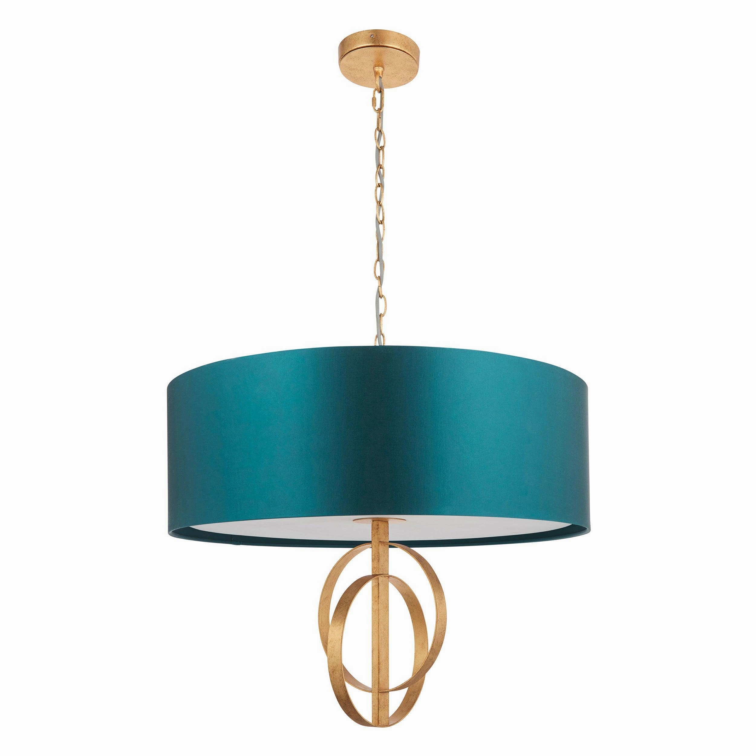 Norfolk XL 5 Light Gold Leaf Pendant - Teal Shade