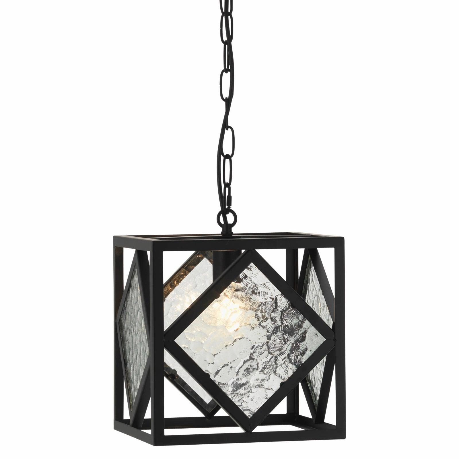 Oaks Lighting Ake Black & Mottled Glass Lantern Pendant modern ceiling lamp