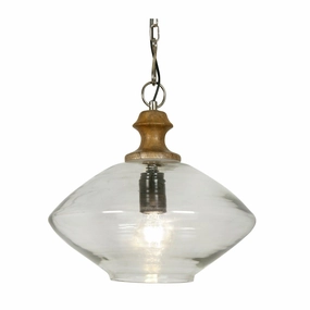 Oaks Lighting Jalpur Clear Glass & Wood Pendant Light modern ceiling lamp