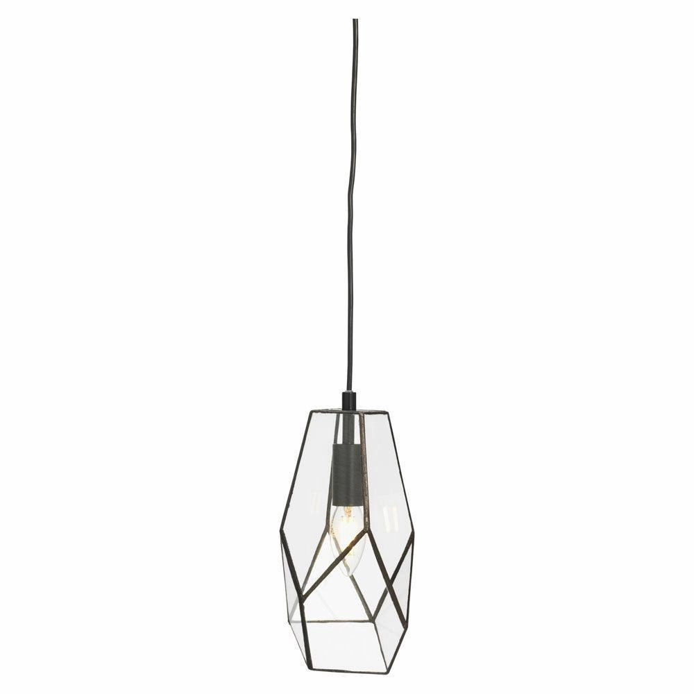 Oaks Lighting Jonk Small Black Framed Glass Panelled Pendant modern ceiling lamp