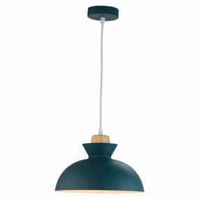 Oaks Lighting Paco Slate Grey & Wood Ceiling Pendant - 28cm modern ceiling lamp