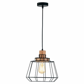 Oaks Lighting Rulo Black Wire Frame & Wood Ceiling Pendant modern ceiling lamp