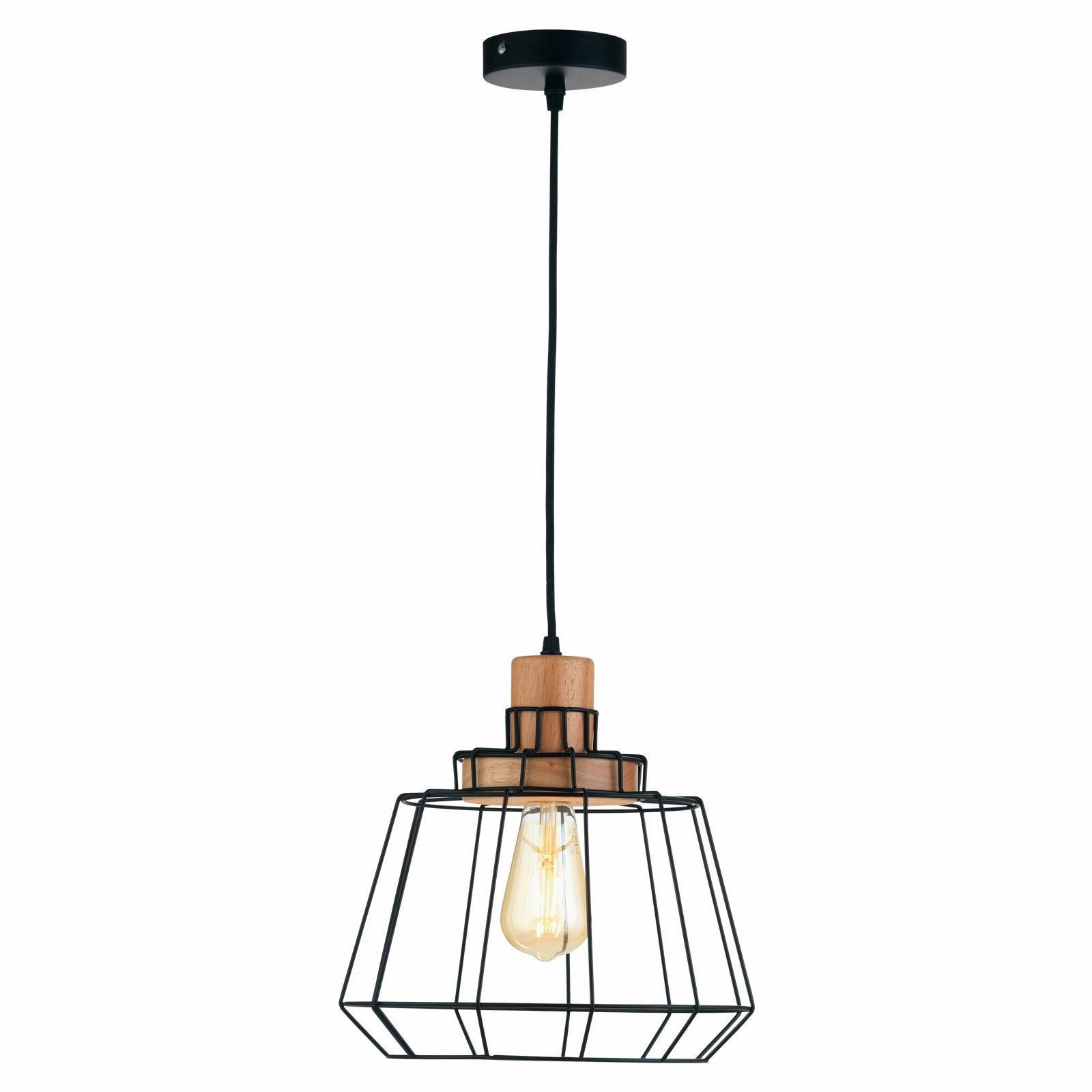 Oaks Lighting Rulo Black Wire Frame & Wood Ceiling Pendant modern ceiling lamp