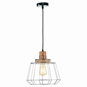 Oaks Lighting Rulo Chrome Wire Frame & Wood Ceiling Pendant modern ceiling lamp