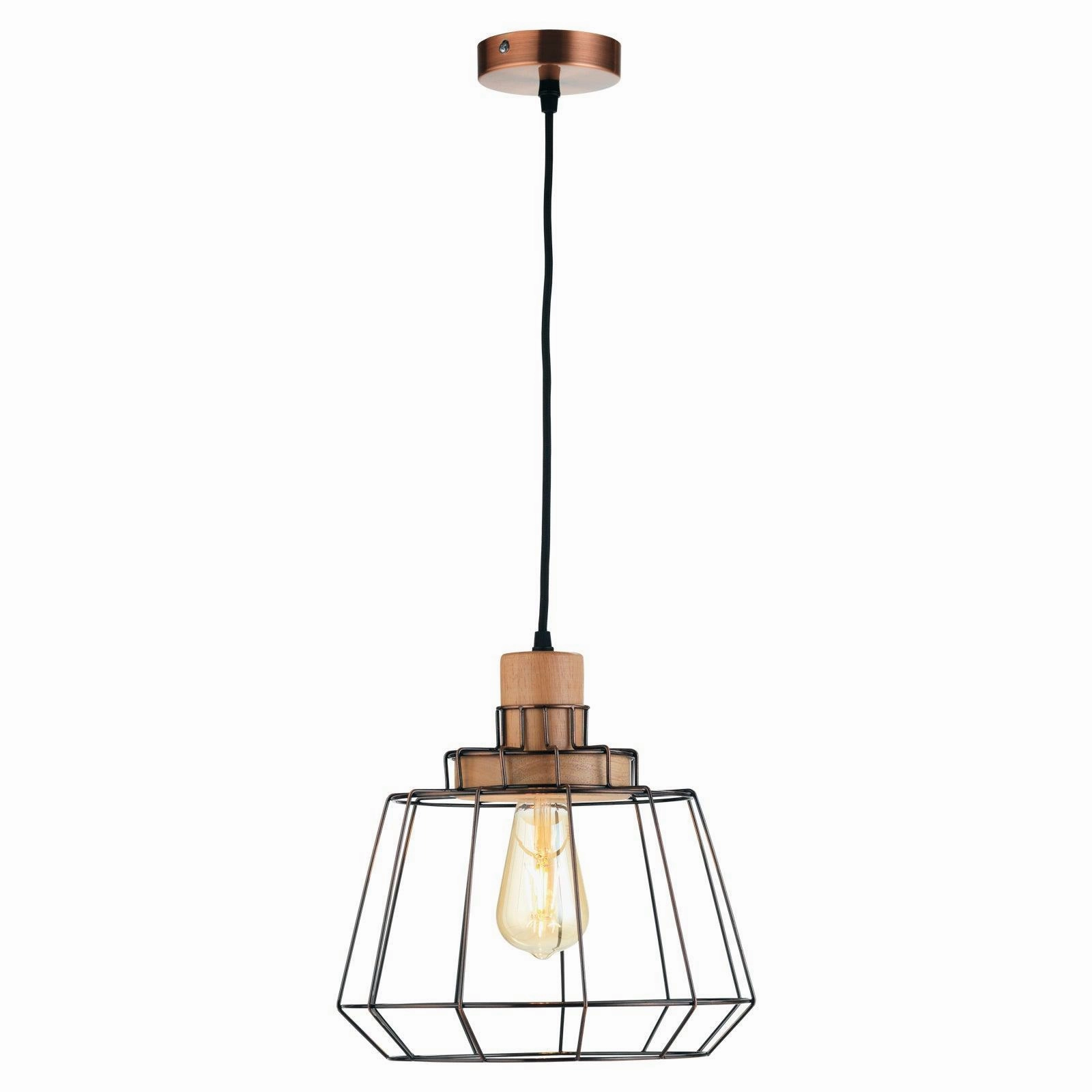 Oaks Lighting Rulo Copper Wire Frame & Wood Ceiling Pendant modern ceiling lamp