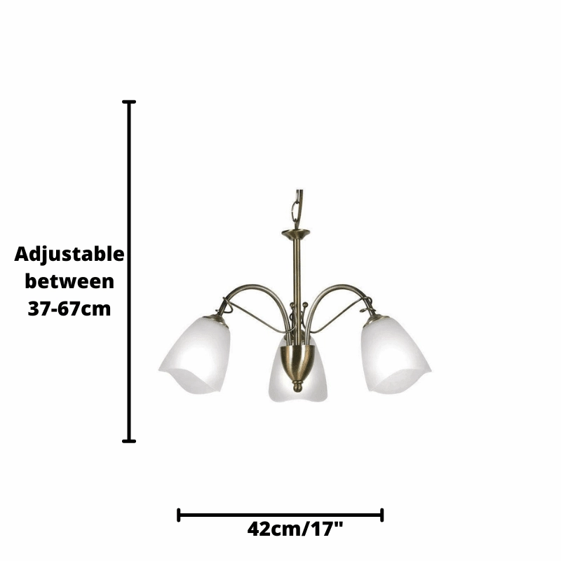 Oaks Turin 3 Light Antique Brass Chandelier