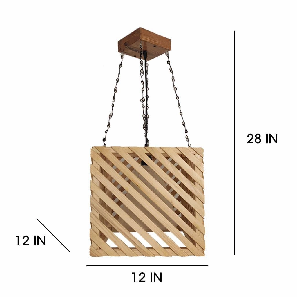 Oblique Beige Wooden Single Hanging Lamp