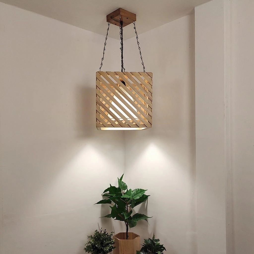 Oblique Beige Wooden Single Hanging Lamp contemporary ceiling fixture