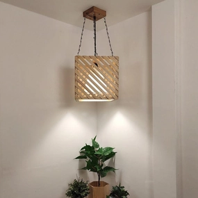 Oblique Beige Wooden Single Hanging Lamp contemporary ceiling fixture