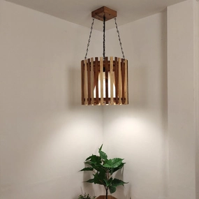 Octa Beige & Brown Wooden Single Hanging Lamp contemporary ceiling fixture