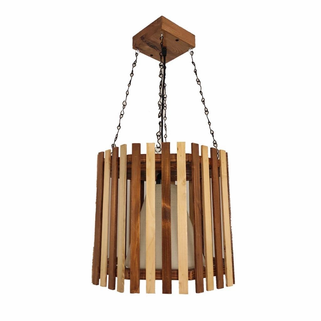 Octa Beige & Brown Wooden Single Hanging Lamp