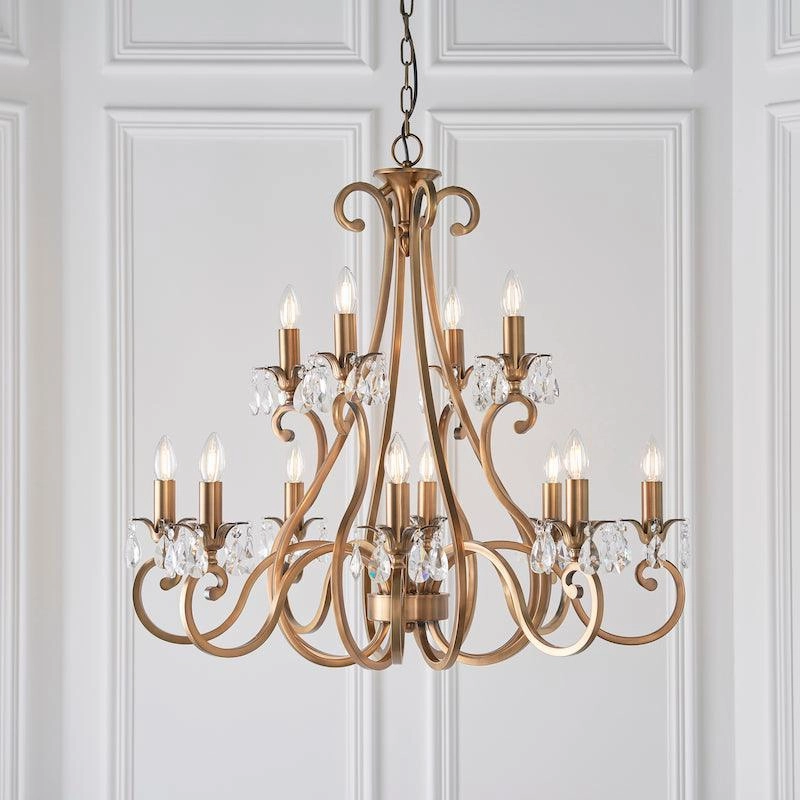 Oksana Antique Brass Finish 12 Light Chandelier