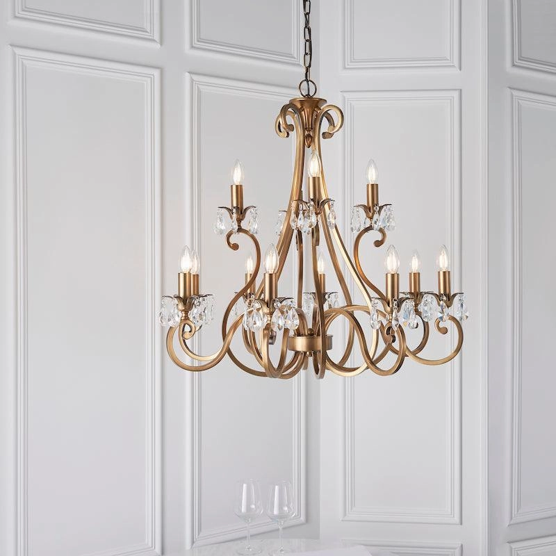 Oksana Antique Brass Finish 12 Light Chandelier