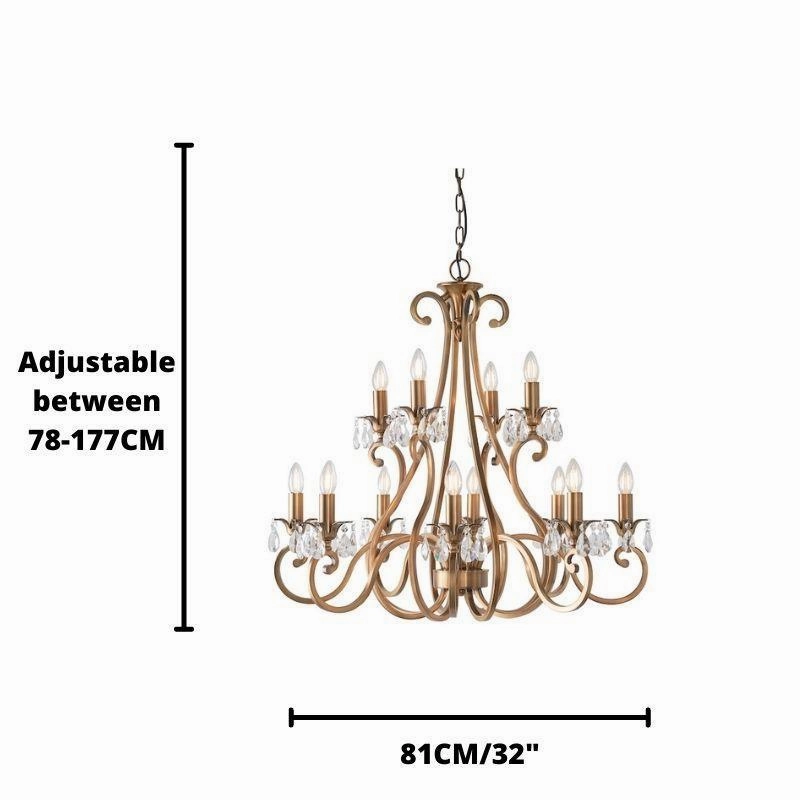 Oksana Antique Brass Finish 12 Light Chandelier