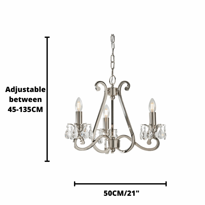 Oksana Polished Nickel Finish 3 Light Chandelier