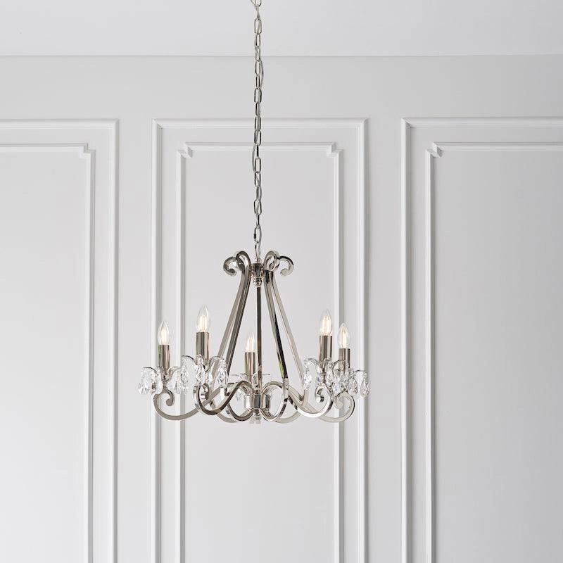 Oksana Polished Nickel Finish 5 Light Chandelier