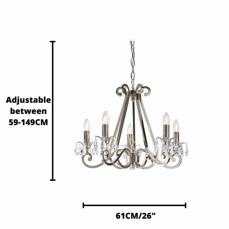 Oksana Polished Nickel Finish 5 Light Chandelier