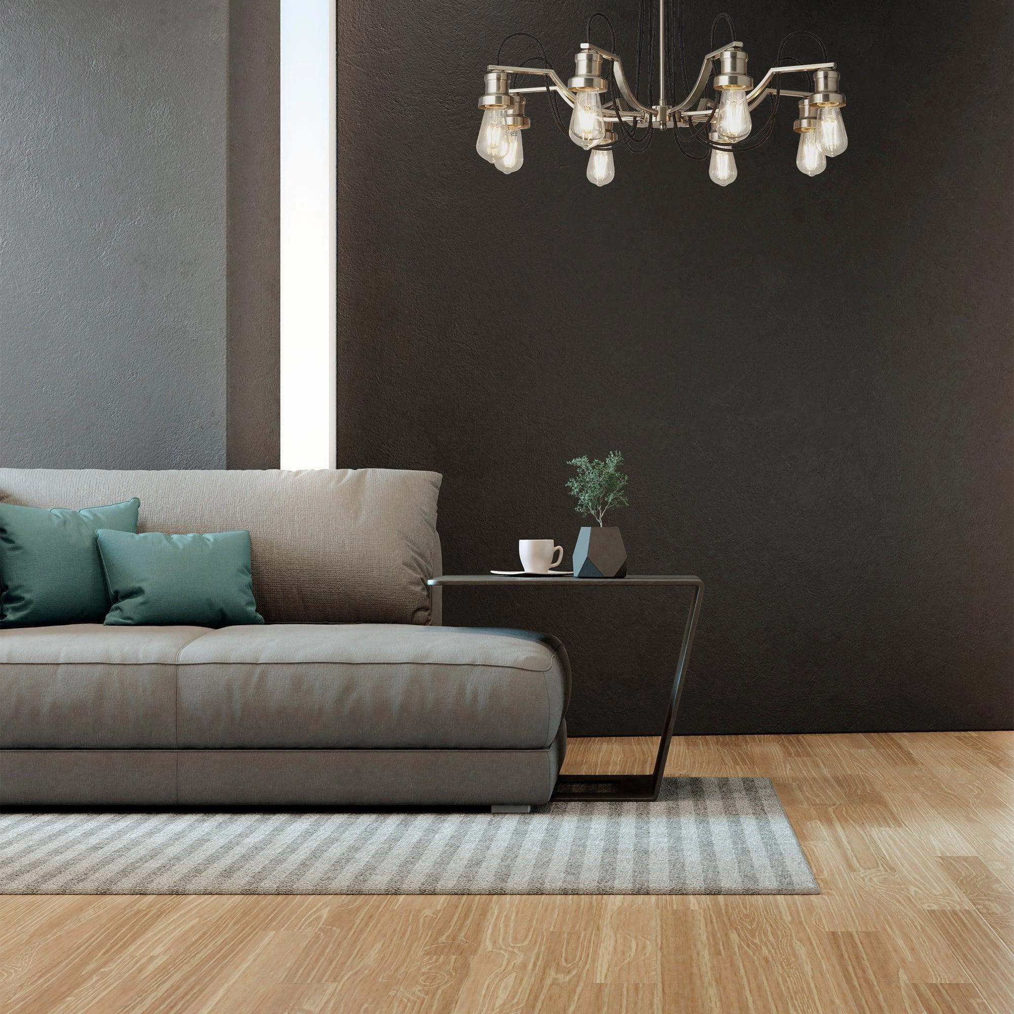 Olivia 8 Light Black Braided Cable & Silver Ceiling Pendant