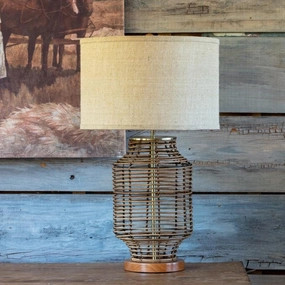 Open Weave Rattan Lamp Set rechargeable bedside light