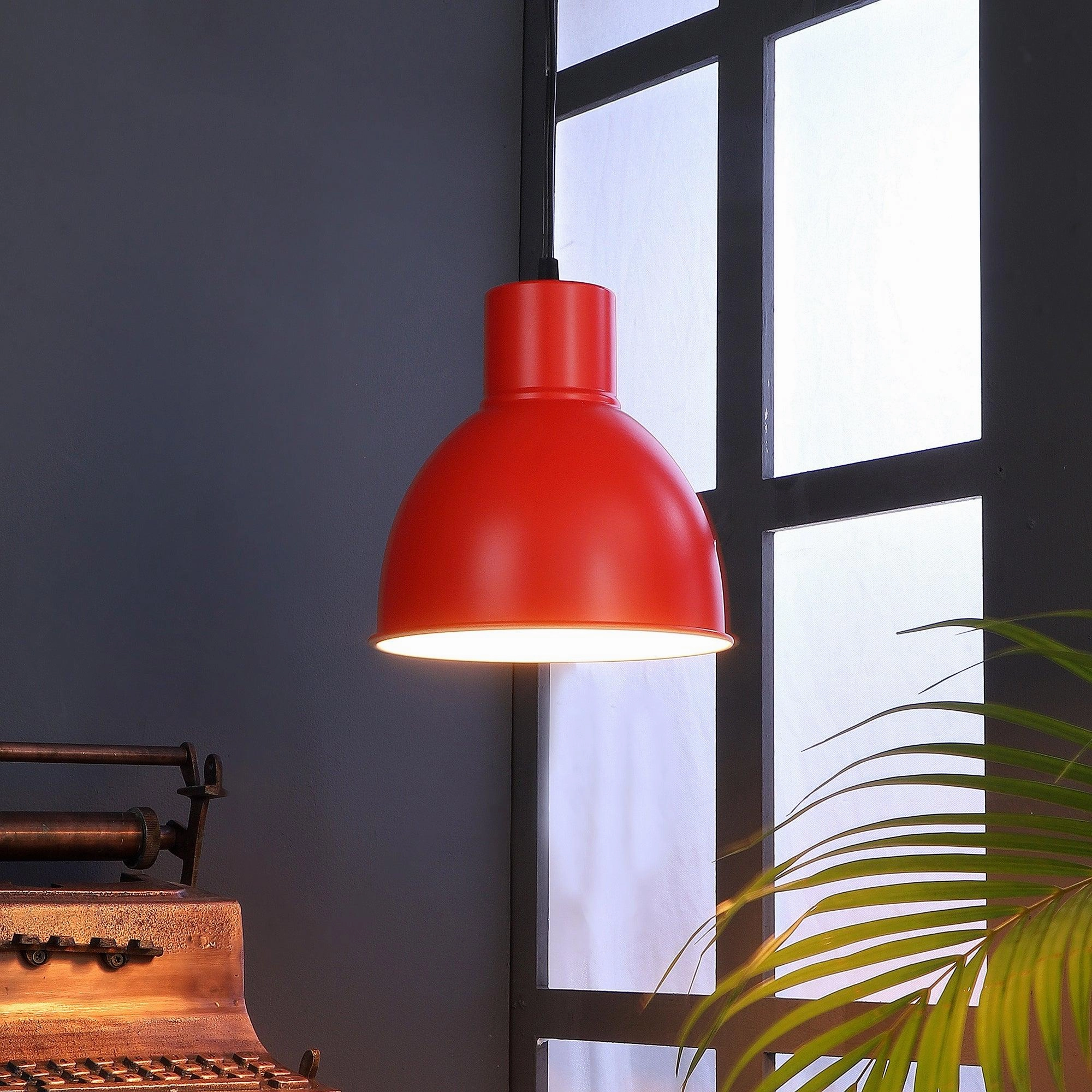Opi Minimal Pastel Red Metal Single Hanging Light by SS Lightings