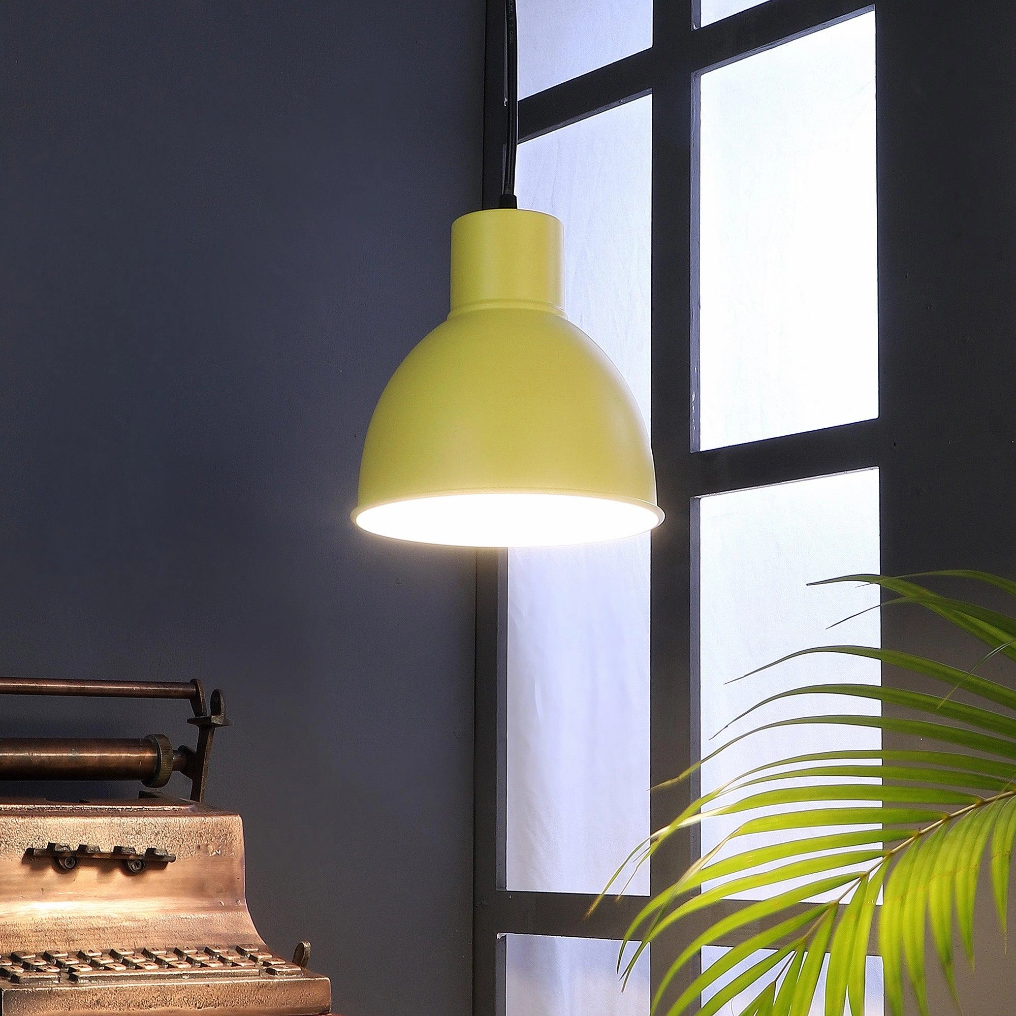 Opi Minimal Pastel Yellow Metal Single Hanging Light by SS Lightings