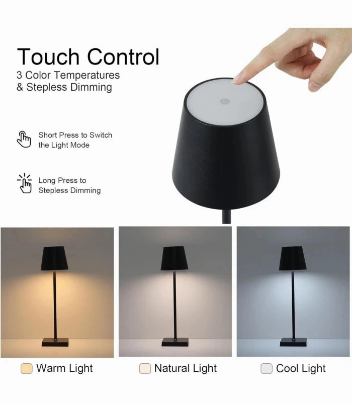 Opladelig LED bordlampe Inde/ude - Sort, touch dmpbar, CCT, IP54 udendrs - Lampeagenten