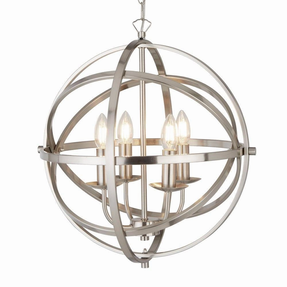Orbit 4 Light Cage Frame Orb Silver Pendant Searchlight minimalist ceiling light