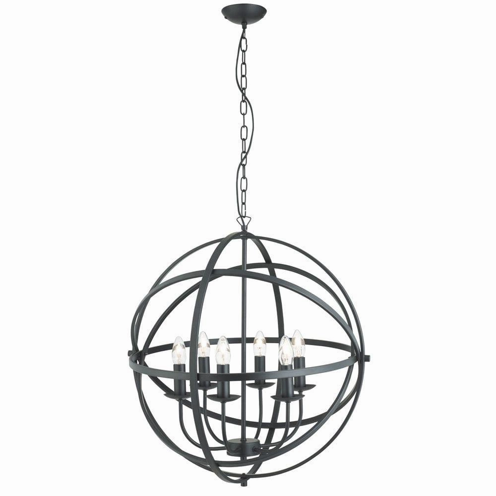 Orbit 6 Light Cage Frame Orb Black Pendant Searchlight minimalist ceiling light