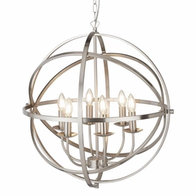 Orbit 6 Light Cage Frame Orb Silver Pendant Searchlight minimalist ceiling light