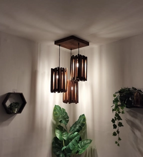 Palisade Brown Wooden Cluster Hanging Lamp (BULB NOT INCLUDED) contemporary ceiling fixture