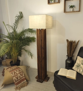 Palisade Wooden Floor Lamp with Premium Beige Fabric Lampshade (BULB NOT INCLUDED) garden LED light