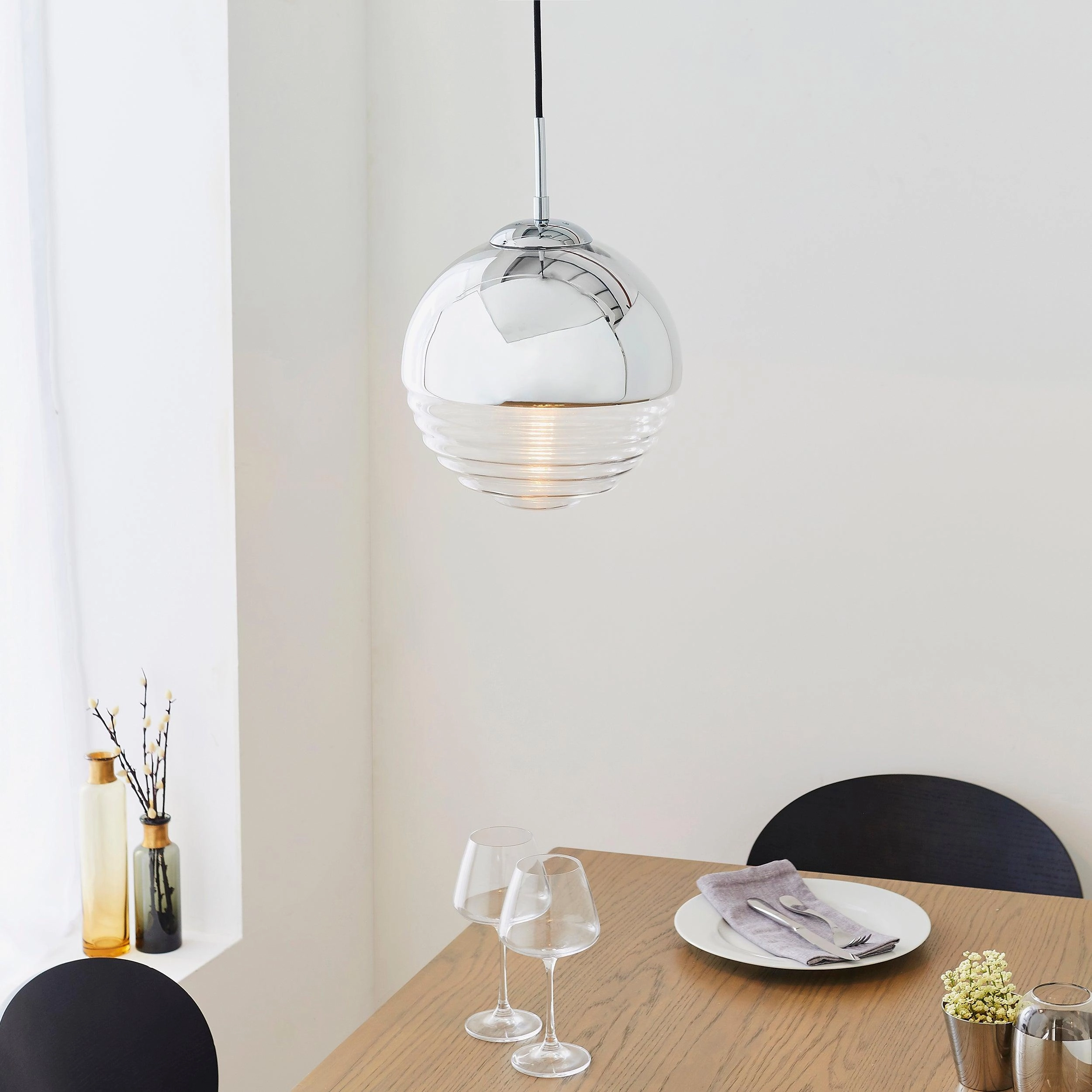 Paloma 1 Light Chrome & Clear Ribbed Glass Ceiling Pendant