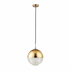 Paloma 1 Light Gold & Clear Ribbed Glass Ceiling Pendant modern ceiling lamp