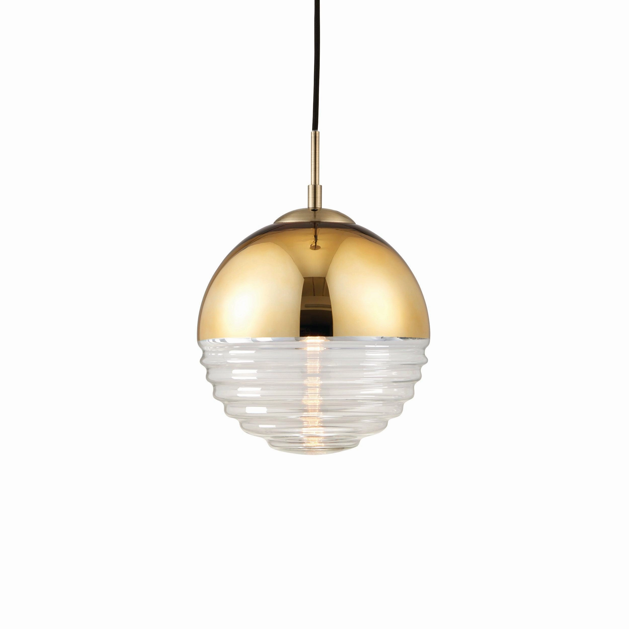 Paloma 1 Light Gold & Clear Ribbed Glass Ceiling Pendant