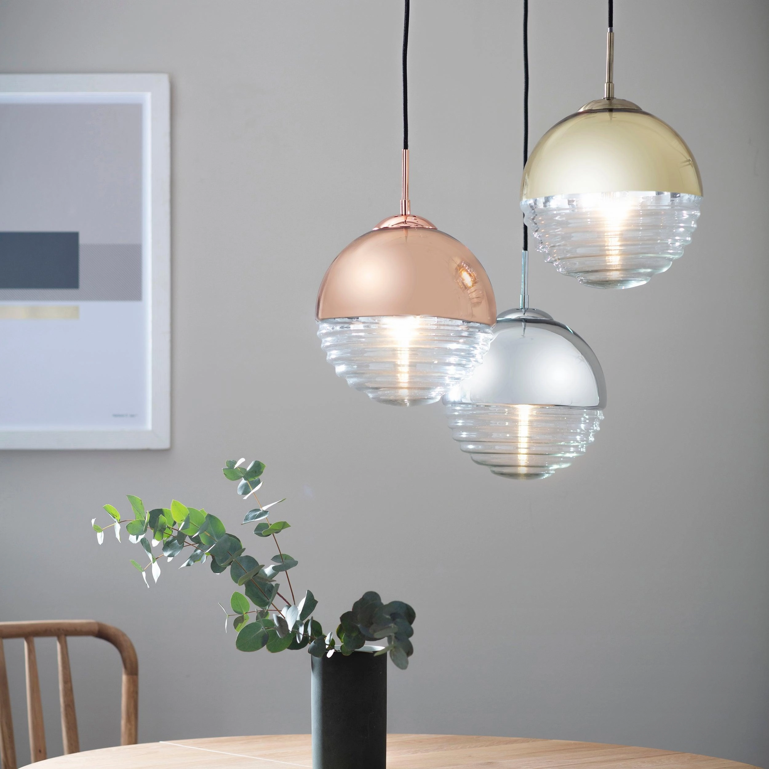 Paloma 1 Light Gold & Clear Ribbed Glass Ceiling Pendant