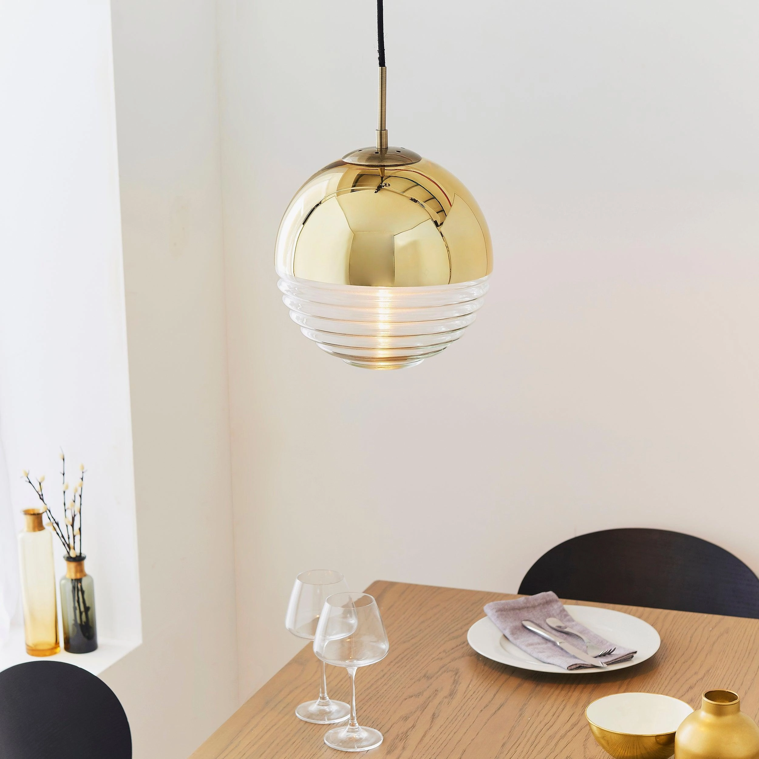 Paloma 1 Light Gold & Clear Ribbed Glass Ceiling Pendant