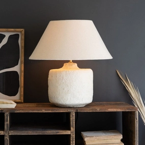 Paper Mache Table Lamp with Fabric Shade rechargeable bedside light