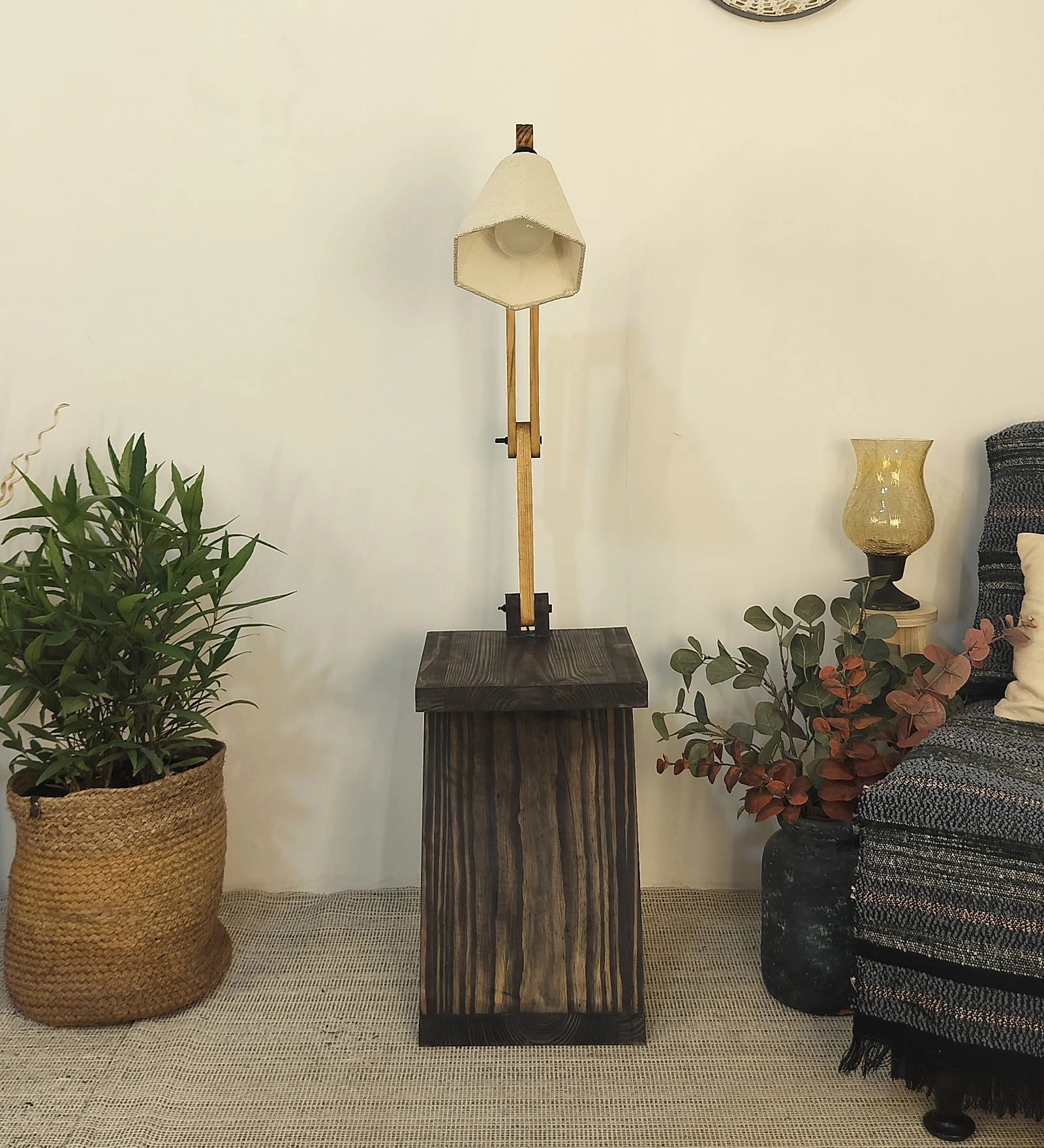 Patrice Wooden Floor Lamp with Brown Base and Jute Fabric Lampshade (BULB NOT INCLUDED) garden LED light