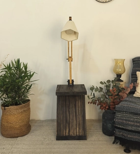 Patrice Wooden Floor Lamp with Brown Base and Jute Fabric Lampshade (BULB NOT INCLUDED) garden LED light