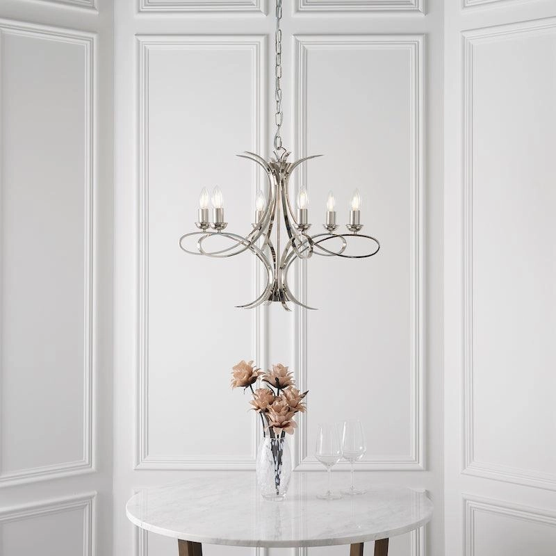 Penn 6 Light Polished Nickel Chandelier Interiors 1900