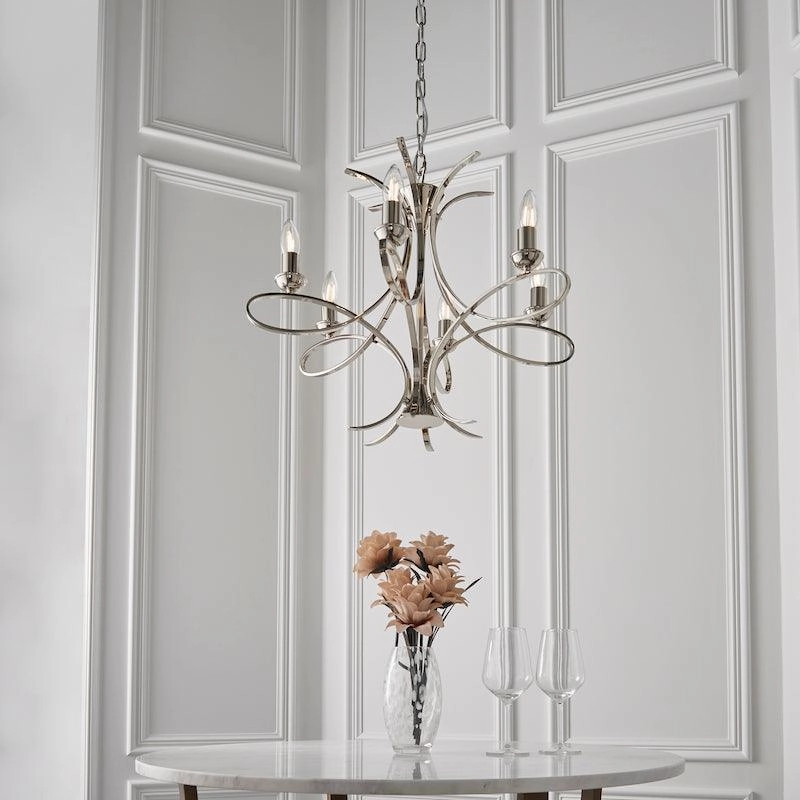 Penn 6 Light Polished Nickel Chandelier Interiors 1900