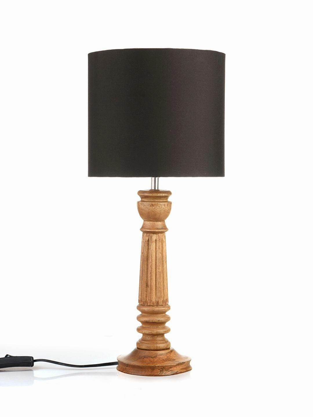 Pillar Brown Lamp with Black Cotton Shade