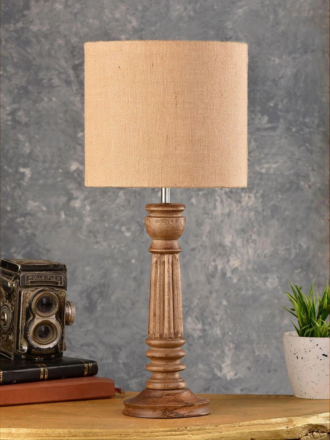 Pillar Brown Lamp with Brown Jute Shade