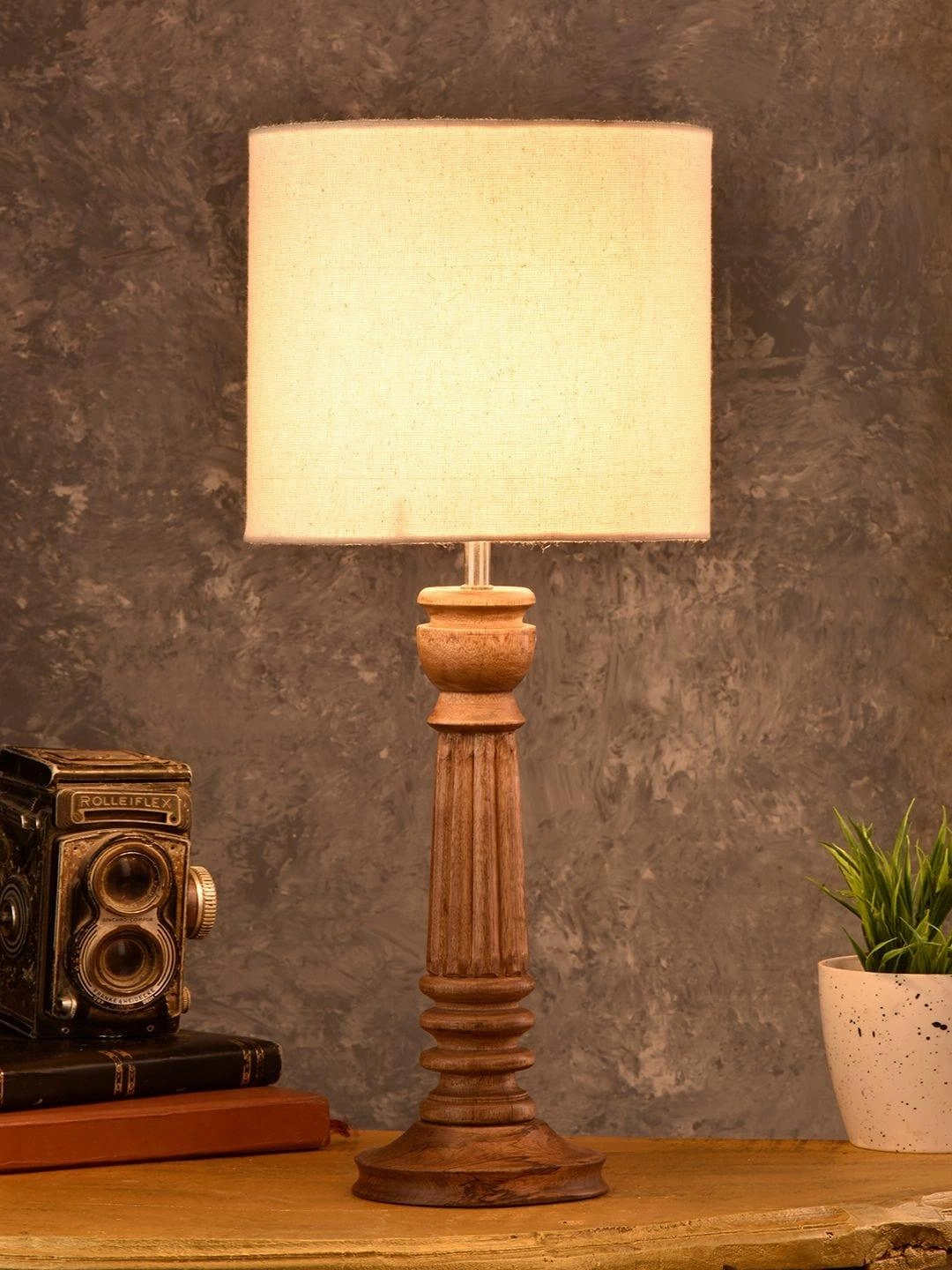Pillar Brown Lamp with White Cotton Shade Louis Poulsen chandelier