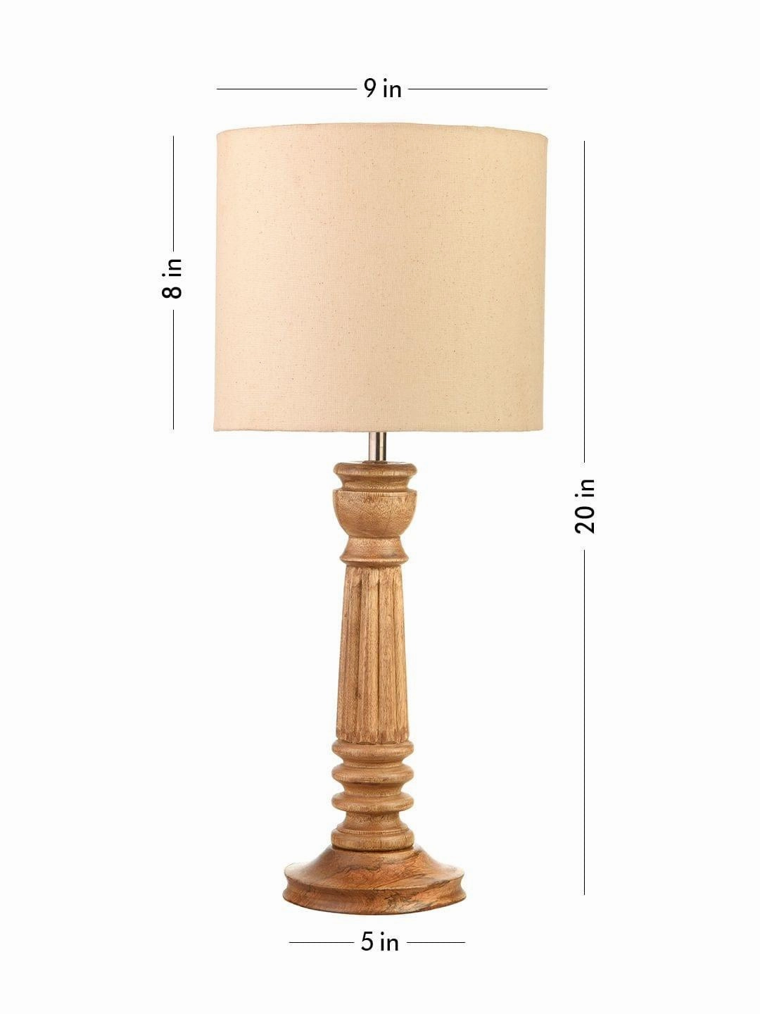 Pillar Brown Lamp with White Cotton Shade