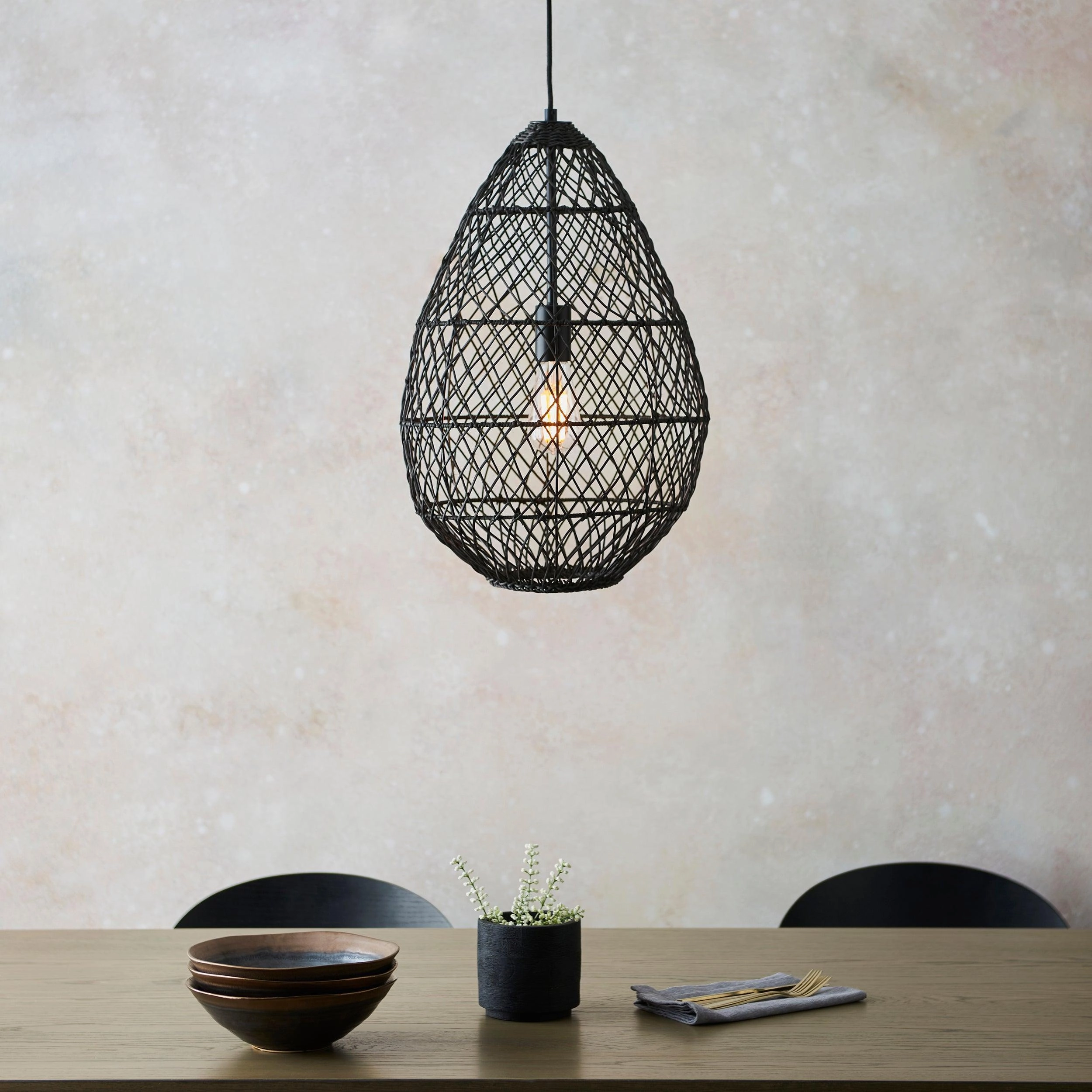 Pimva Handmade Black Rattan Ceiling Pendant Light